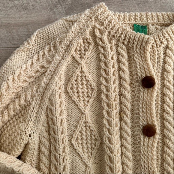 Vintage Mary Smith Hand Knitted Wool Ireland Fisherman's Cable Sweater Cardigan - Picture 4 of 15